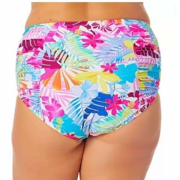 CALIFORNIA WAVES PLUS Trendy Plus Tropical Print High-Waist Bikini Bottoms 22/24 - Picture 3 of 10